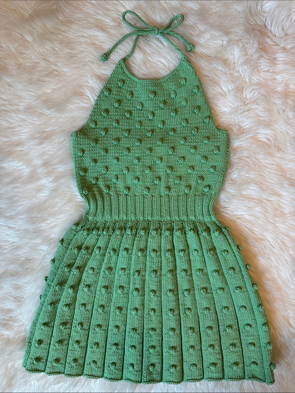 NWOT 6-7 yr Misha & Puff Green Popcorn Knit Halter Babydoll Dress!